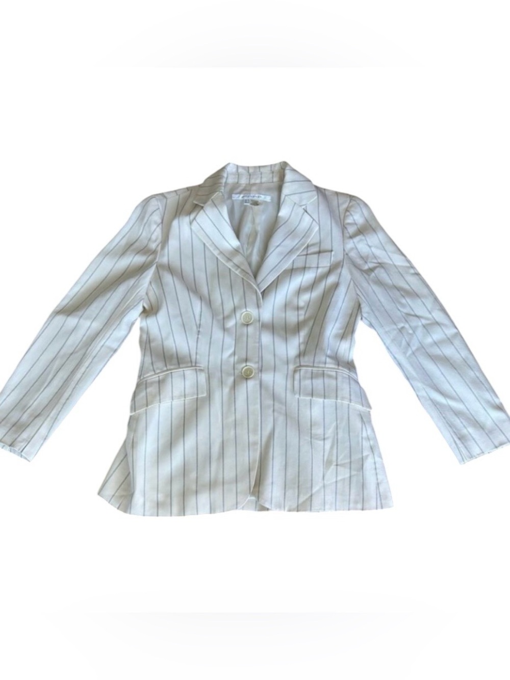 ZARA Woman Ivory Pinstripe Wool Blazer Size 6 Single Breasted Notched Lapel